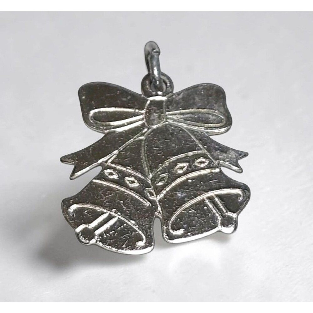 Vintage Wells Sterling Silver 925 Christmas Wedding Bells Bow Charm Pendant